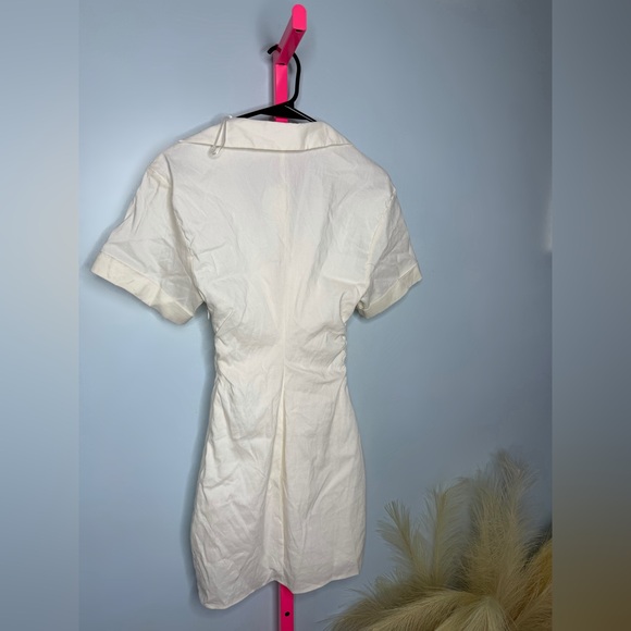 Zara White Ruched Tie Front Mini Dress XS - Picture 5 of 6